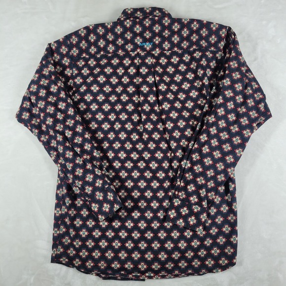 Ariat Long‎ Sleeve Button Down Shirt Men's Small Navy Blue Geometric Print - Picture 5 of 9